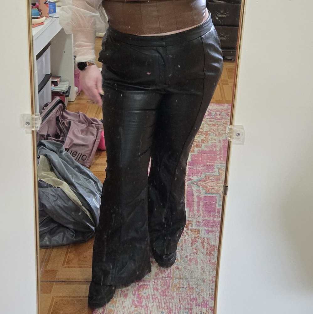 black faux leather eloquii flare pants
